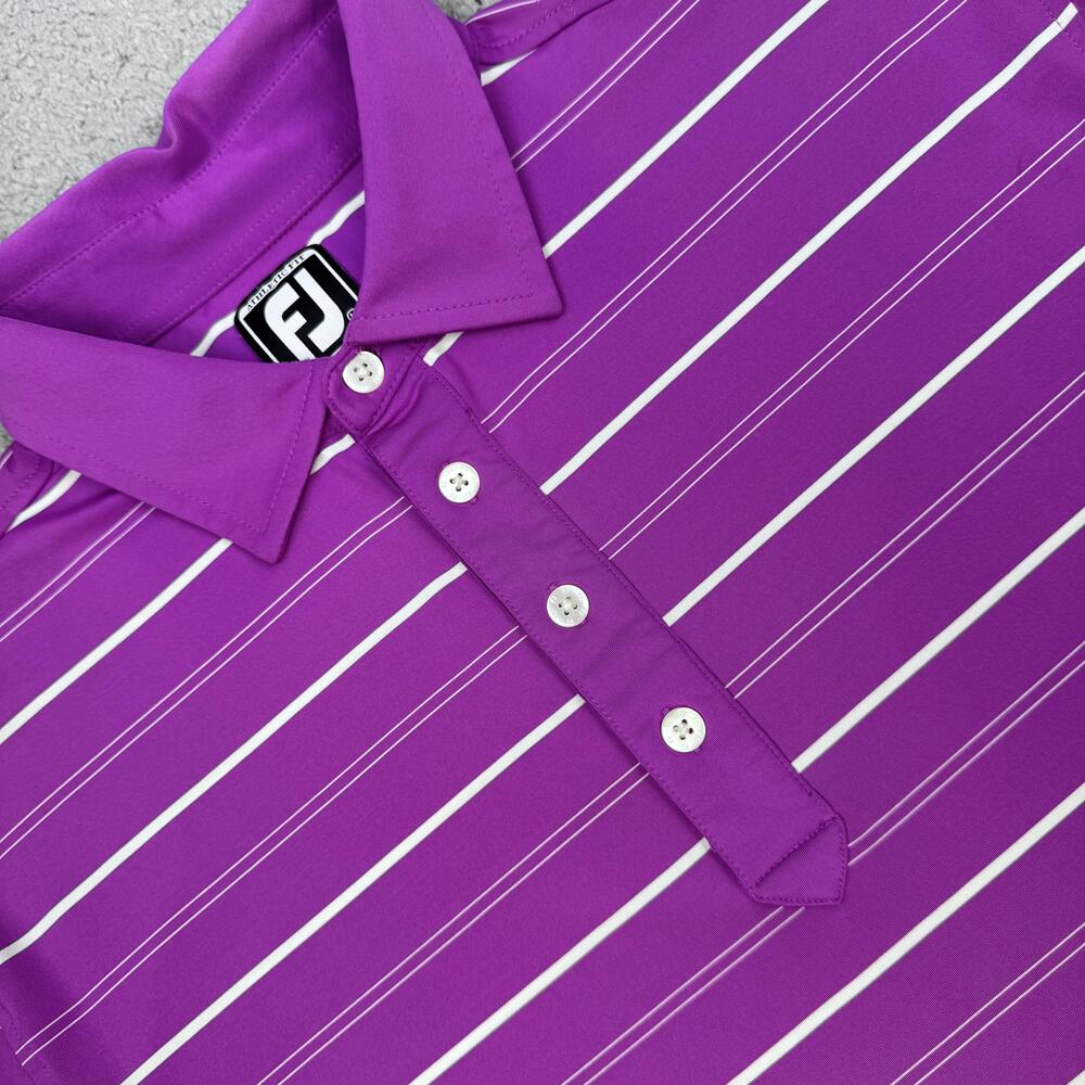 FootJoy Polo Shirt Mens Large Purple White Striped Athletic Fit Gleneagles Golf